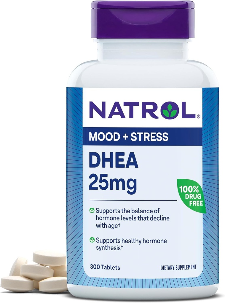 Natrol Mogit & Stres DHE 25mg amb Calcium, Dietari suplementari per a l'equilibri d' un nivell Hormone i suport d' ànim, 300 taules, 300 dies de camp