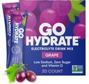 GoHydrate Instant Hydration Powder Packets - zems nātrija elektrolītu dzērienu Mix - dabas hidrācijas atbalsts, bezcukura Elektrolītu uzliesmojošs pulvera dzēriens ar vitamīnu D, 30 iepakojumi, vīnogu