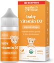 Mother's Promise Organic Baby Vitamin D Drops | 100% Plant Based | Crecemento saudable e desenvolvemento de ósos | Age Newborn + | 180 servizos | Baby Vitamina D3 Liquid for Infants & Toddlers | 400 IU for Babies