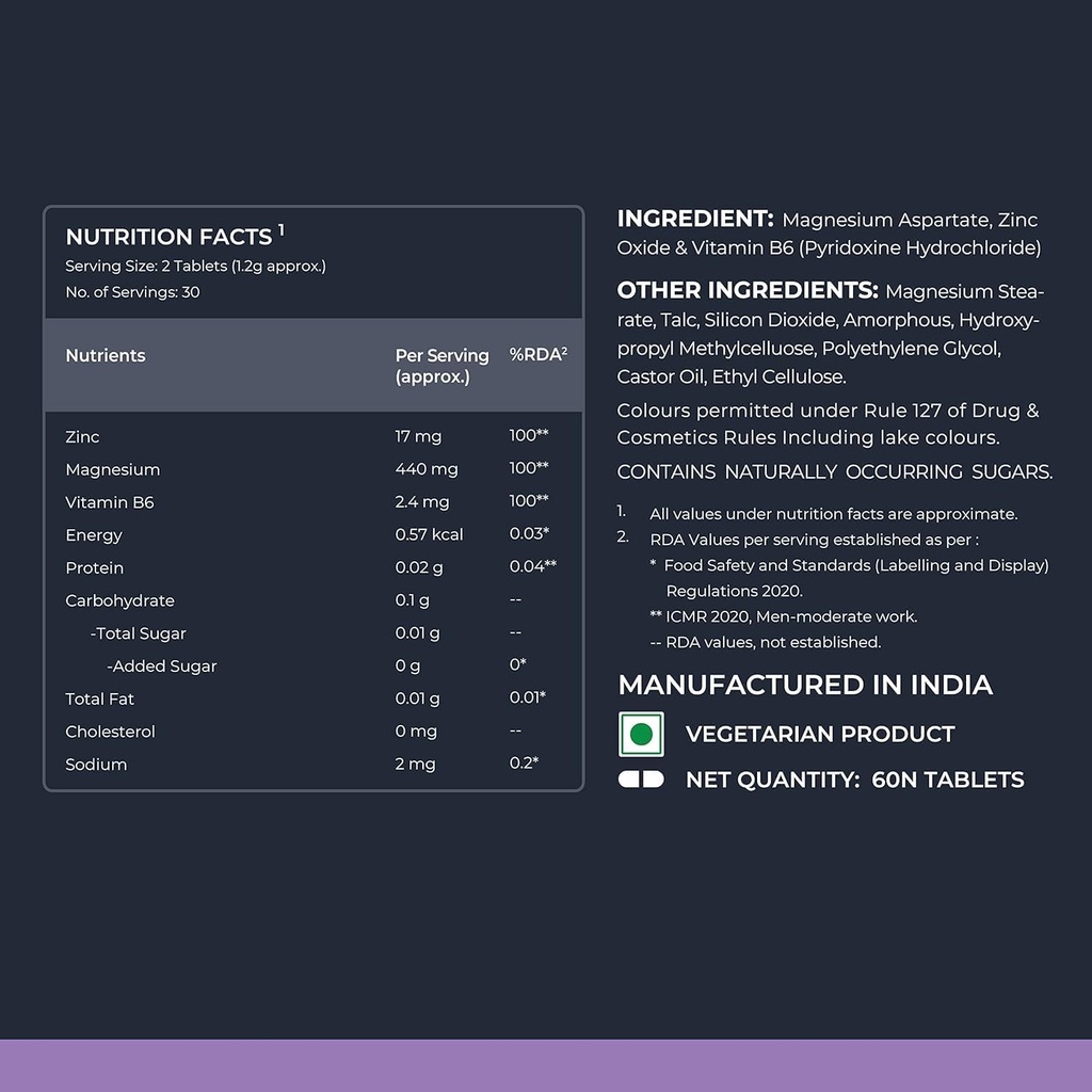 Магній з 100% RDA цинку, магнію асоціюється і вітаміном B6 - для міцності м'язів, добавки для чоловіків і жінок - 60 Veg таблетки