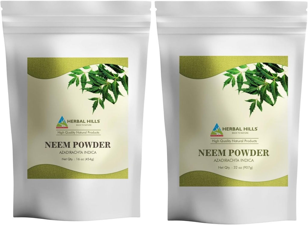 HERBAL HILLS Neem Leaf pulveris Svaigas lapas Pure Neem 2 Combo papildpaka