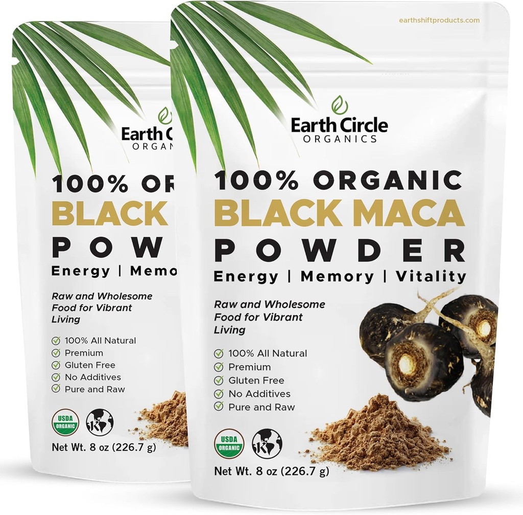 Organic Black Maca Peruvian Root Pulveris - Black Maca Sakne vīriešiem - Natural Papildinājums -- Essential Vitamīni, minerālvielas un taukskābes Uzlabota enerģija - Imūnsupport (8oz, Pack of 2)
