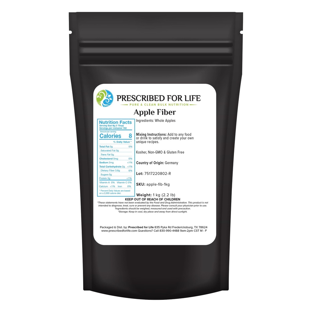 Prescribed For Life Apple Fiber Powder, Natural Apple Fiber Supplement, Vegan, Non GMO, Gluten Free (1kg)
