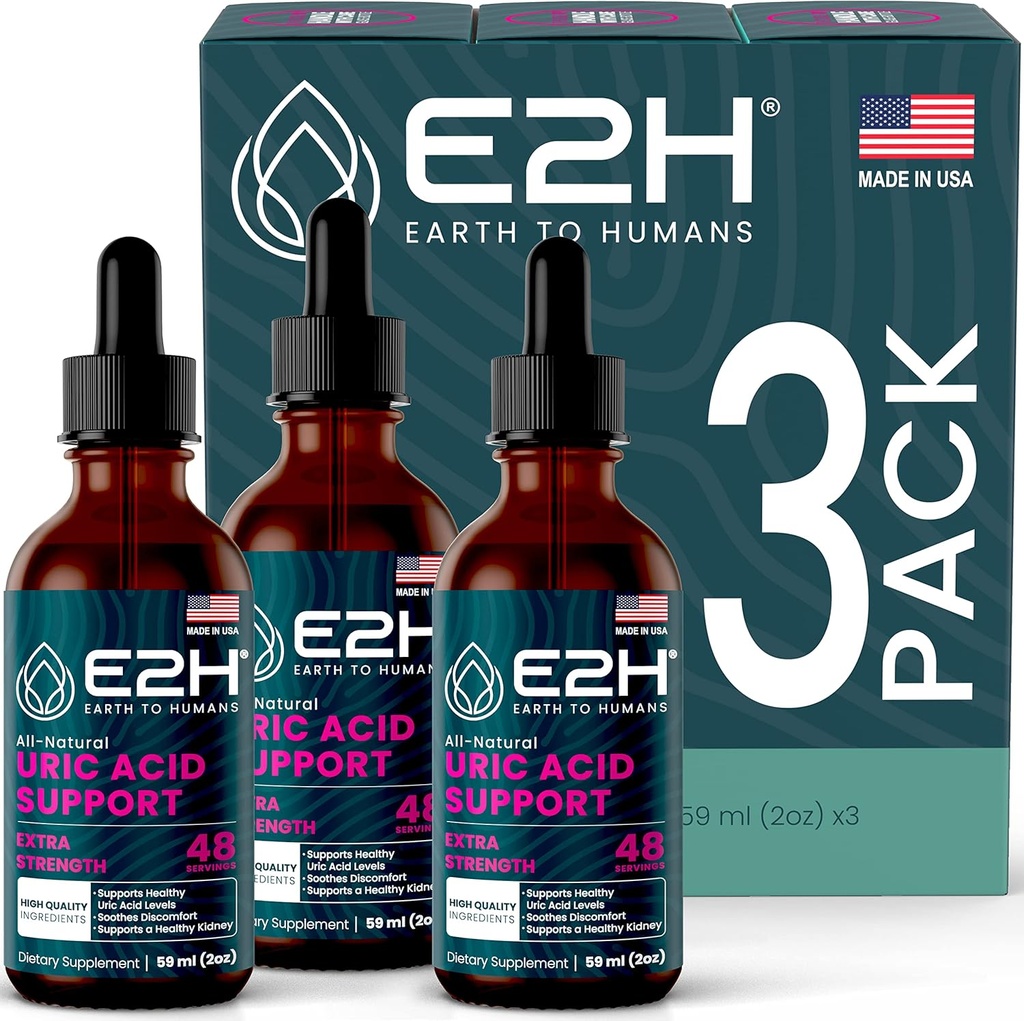 E2H Uric Acid Support Supplement - Tart Cherry and Devil’s Claw - Supports Uric Acid Health and Kidney Function Non-GMO - Vegan - (3 Bottles)
