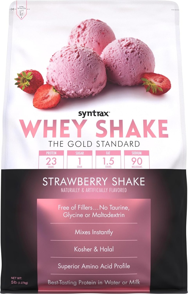 Syntrax 营养 Whey Shake, 冷过滤 & Undenatured Whey 蛋白质粉混合剂 草莓 Shake, 5磅