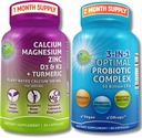 Bone Health & Gut Support Bundle — 3-in-1 Probiotic 50 Billion CFU, Prebiotic and Digestive Enzymes + Plant-Based Calcium, Magnesium, Zinc, D3, K2 " Organic Turmeric – Vegan, Non-GMO, Clean Label
