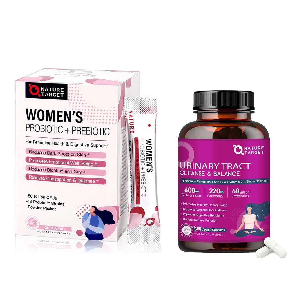 NATURE TARGET Probiotics for Women Digestive Health & Urinary Tract Health with D Mannose & Cranberry