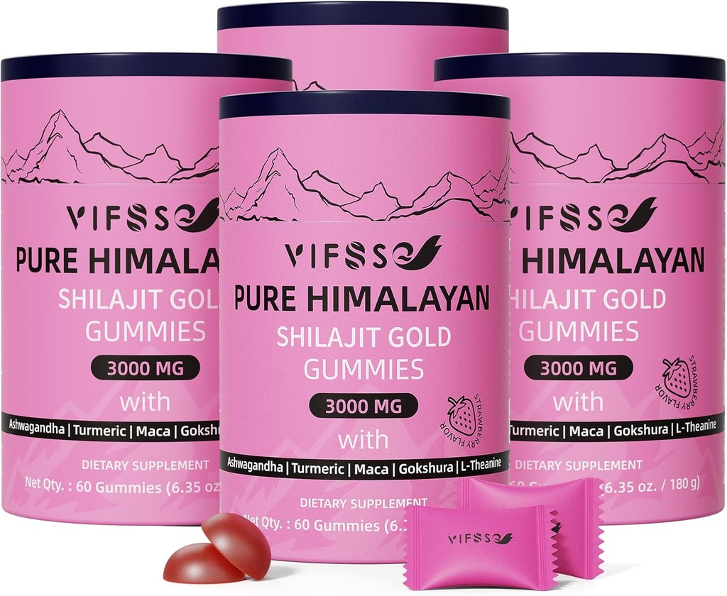 Shilajit Gummies, 3000 Mg Shilajit Pure Himalayan Organic med Ashwagandha, gurkmeja sockerfri gummies för män och kvinnor, Shilajit Supplement, icke-GMO natur Shilajit för energi, 240 gummies