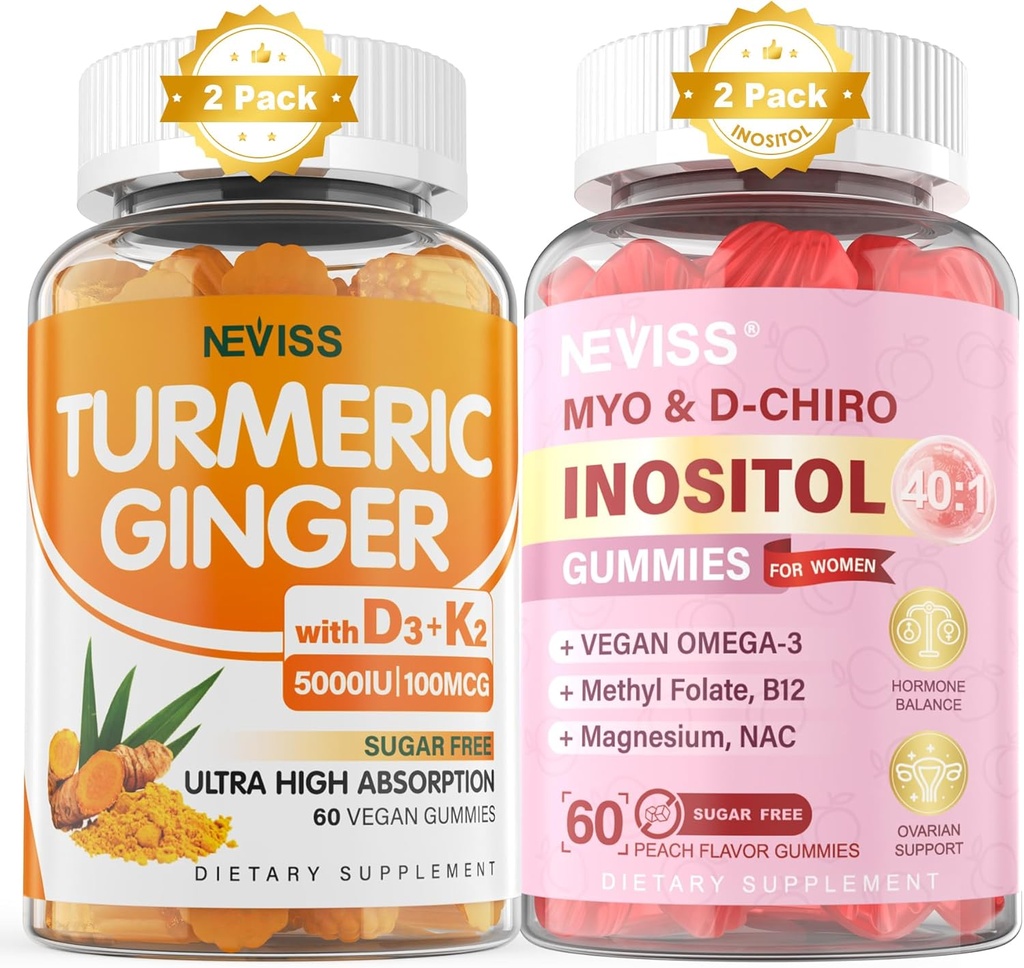 Gula Bebas 2Pack Turmeric Ginger Gummies & 2Pack Myo- Inositol & D- Chiro Inositol Gummies
