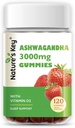 Nature's Key Ashwagandha Gummies, High Potency Ashwagandha Root Extract met vitamine D2, voor mannen & vrouwen, stress, kalm Mood & Cognition, aardbeien smaak (120 Tellen (Pack of 1)