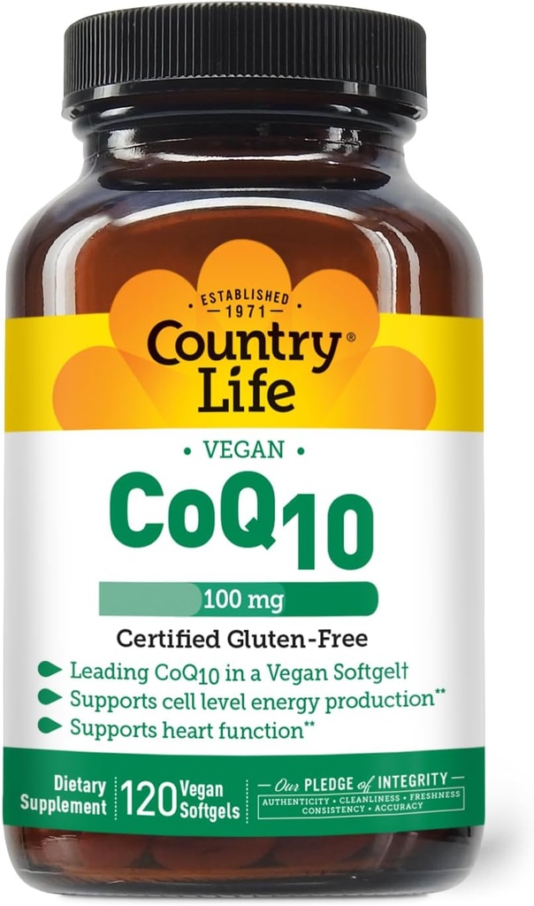 Country Life Semplicemente CoQ10, Supporta la funzione cardiaca, 100mg, 120 Softgels, Certificato Gluten Free, Certificato Vegan...