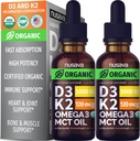 (2 Paket) MCT Oil, Omega 3, 5000 IU ilə Organic Vitamin D3 K2 Drops - Vitamin D Liquid, No Doldurucular, GMO D3 Body's Defenses və Faster Absorption, Unflavored, 2 Fl Oz