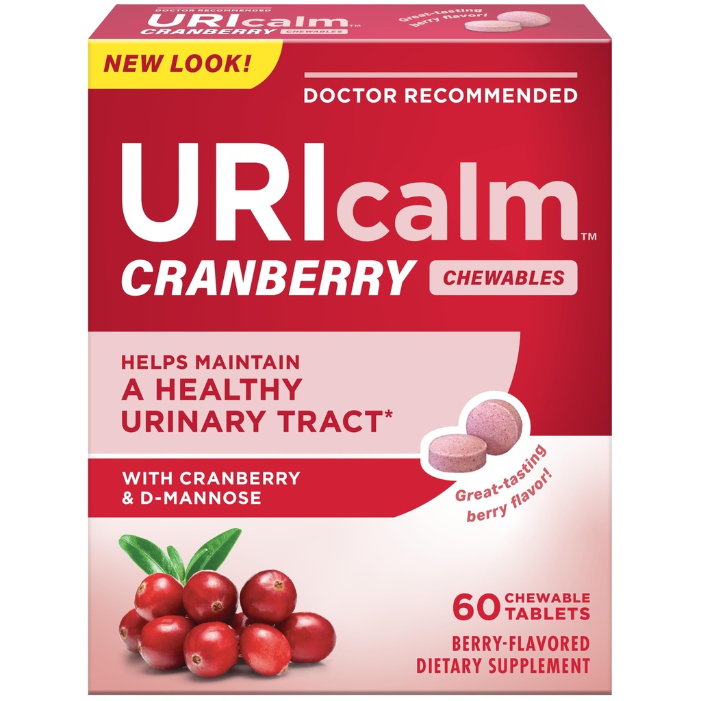 Uricalm Cranberry, Daily Dietary Supplement Chewable with D-Mannose, Berry, 60 Count