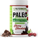 Paleo Tobulition Cherry Chocolor Šokoladas Fed Jautienos kolageno baltymų milteliai su Stevia - Paleo, Keto, SCD, AIP baltymų milteliai w / Apple pluošto, Morkos ir brokoliai - 300g baltymų milteliai & Supermaisto mišiniai