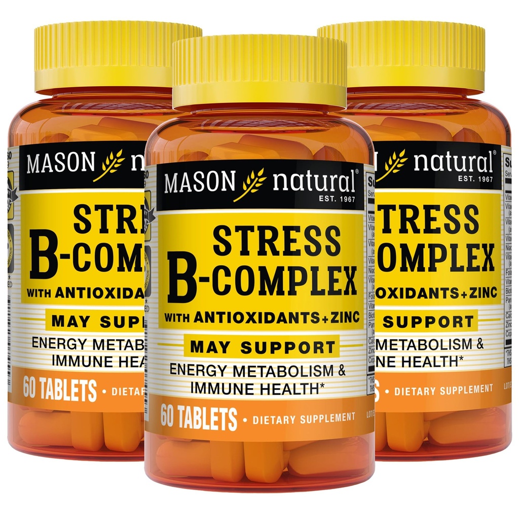 MASON NATURAL Stress B,Complex with Antioxidants + Zinc, 6 Month Supply, Dual Action Formula, Supports Energy Metabolism & Immune Health, 3 Pack