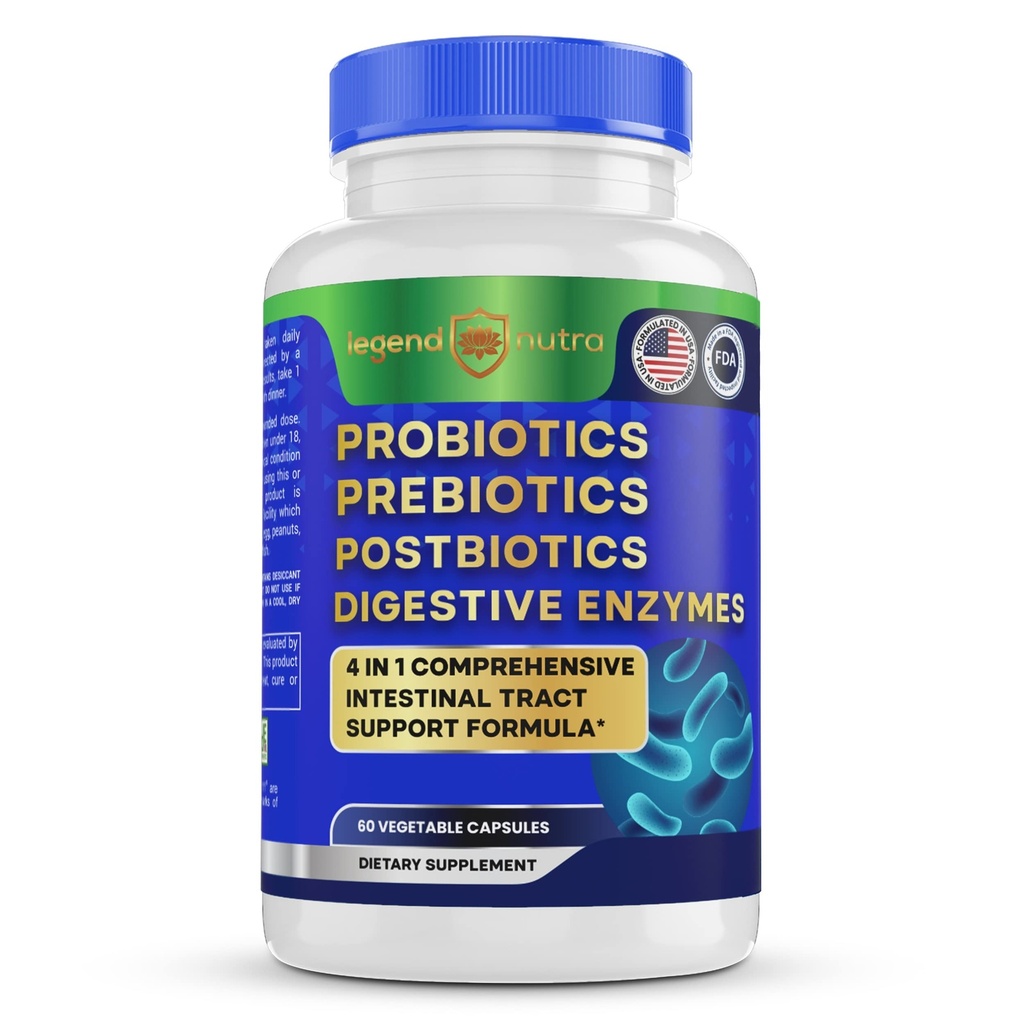 Probiotics Prebiotics Postbiotics Digestive Enzymes 4 in 1 Formula 60 Count (Pack of 1)
