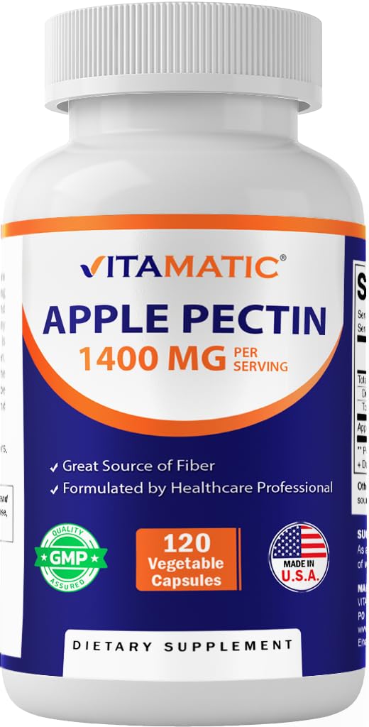 Vitamatic Apple Pectin 700mg – 120 Vegetarian Capsules per Bottle Natural Dietary Fiber Supplement – Supports Digestive Health & Regularity*