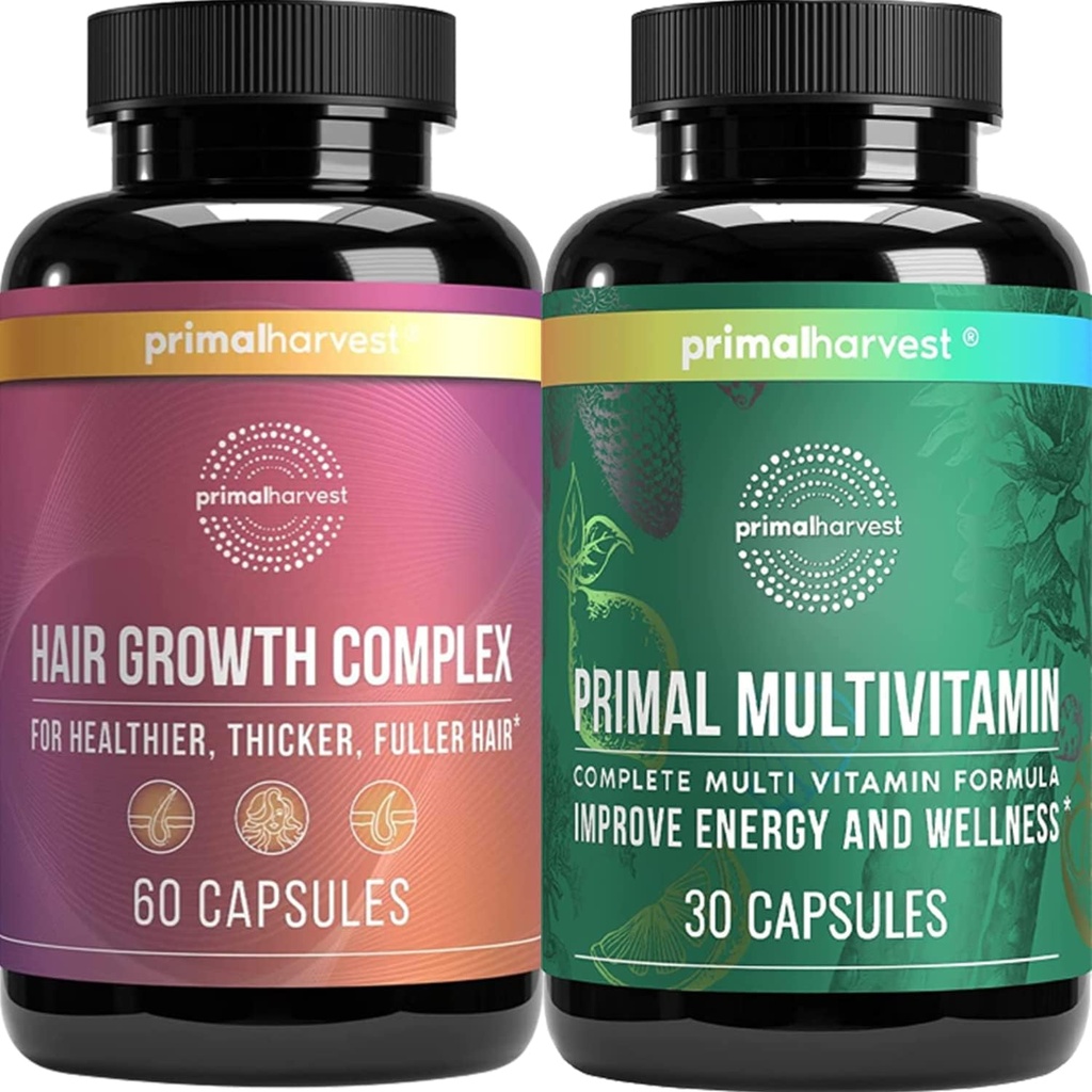Πρωτεύων Συγκομιδής Hair Growth & Multivitamin Συμπληρώματα για γυναίκες και άνδρες Multi Vitamin Capsles and Hair Regrowth Complex Χάπια Bundle