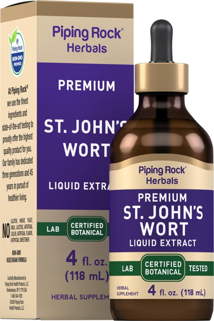 Piping Rock St John's Wort Supplement | 4 Fl Oz | Liquid Herbal Extract | Vegetarian, Alcohol, Sugar Free | Non-GMO, Gluten Free