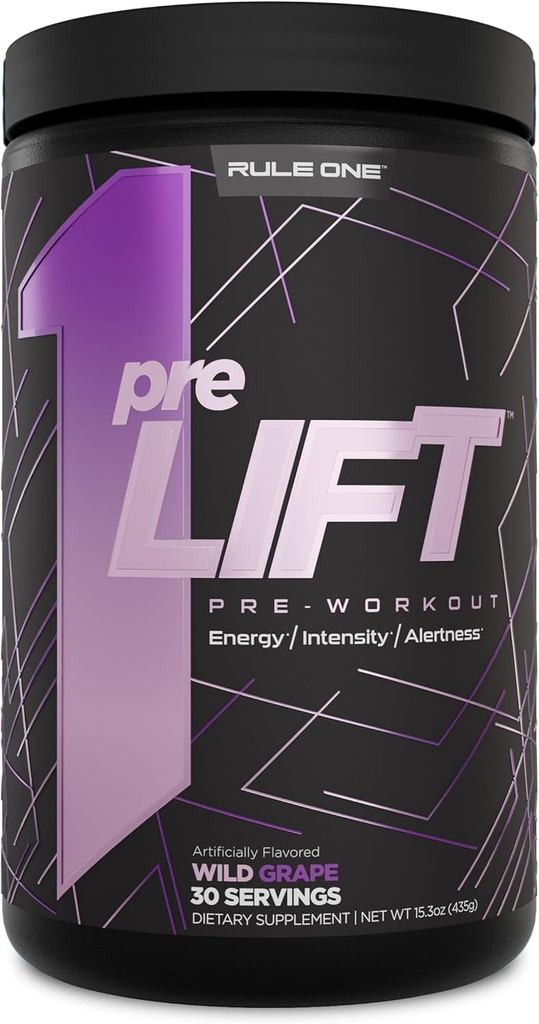 1 preLIFT Pre- Workout, 6g Citrulline, 3.2g Beta Alanine, 3 Kofeino šaltiniai + 20 Kiti energijos, Alertity, & Endurance (30 Paslaugos, Laukinių vynuogių)