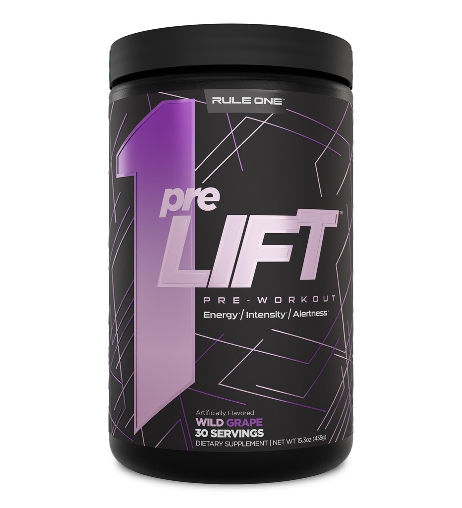 Rule 1 Proteins preLIFT Pre-Workout, 6g Citrulline, 3.2g Beta Alanine, 3 Caffeine Sources + 20 Others for Energy, Alertness, & Endurance (30 Servings, Wild Grape)