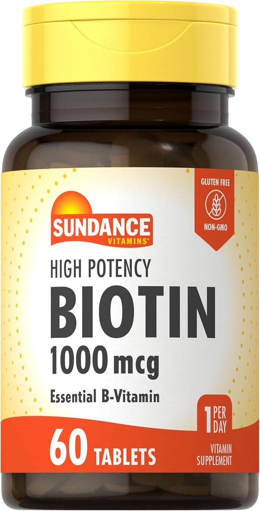 Sundance Augstas potences biotīns 1000 μg Papildinājums -- Būtiskas B Vitamīnu tabletes -- Veģetāras, bez GMO un lipekļa