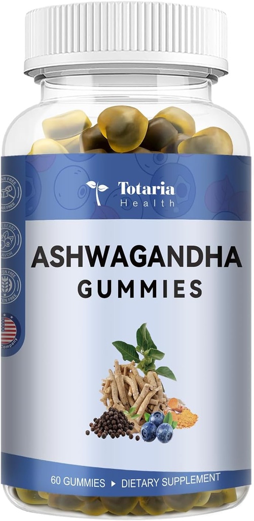 Totaria Ashwagandha Filled Gummies w / Magnesium Glycinate, Rhoddiola Rose, Blueberry Flavor.
