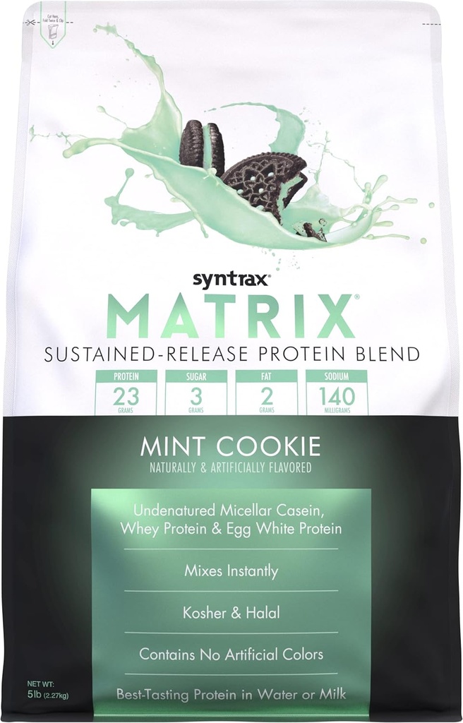 Syntrax Nutrition Matrix Protein Powder, Continue-Release Blend, Ment Cookie, 5 Lbs. Real Cookie Pieces