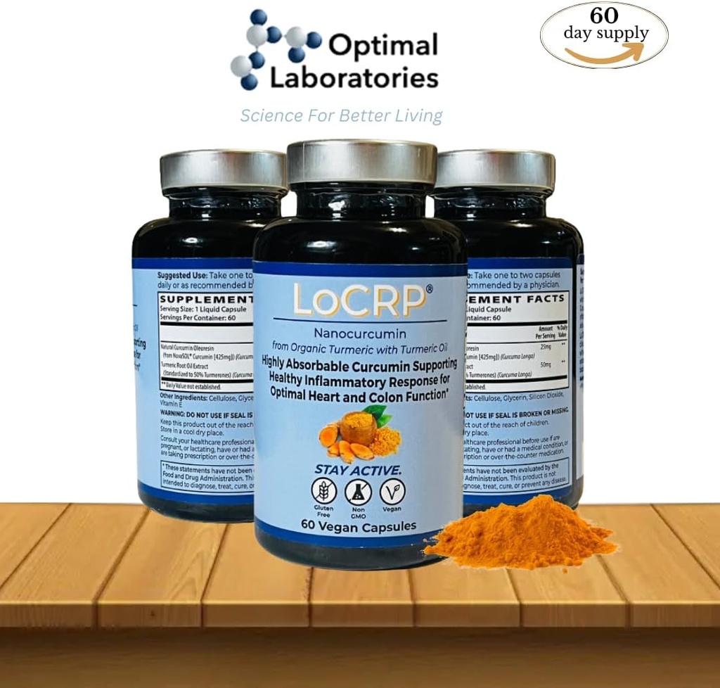 LoCRP Nano-Absorb Curcumin & Turmeric Oil Capsules - Vegan, Heart & Colon Support, 60-Day Supply