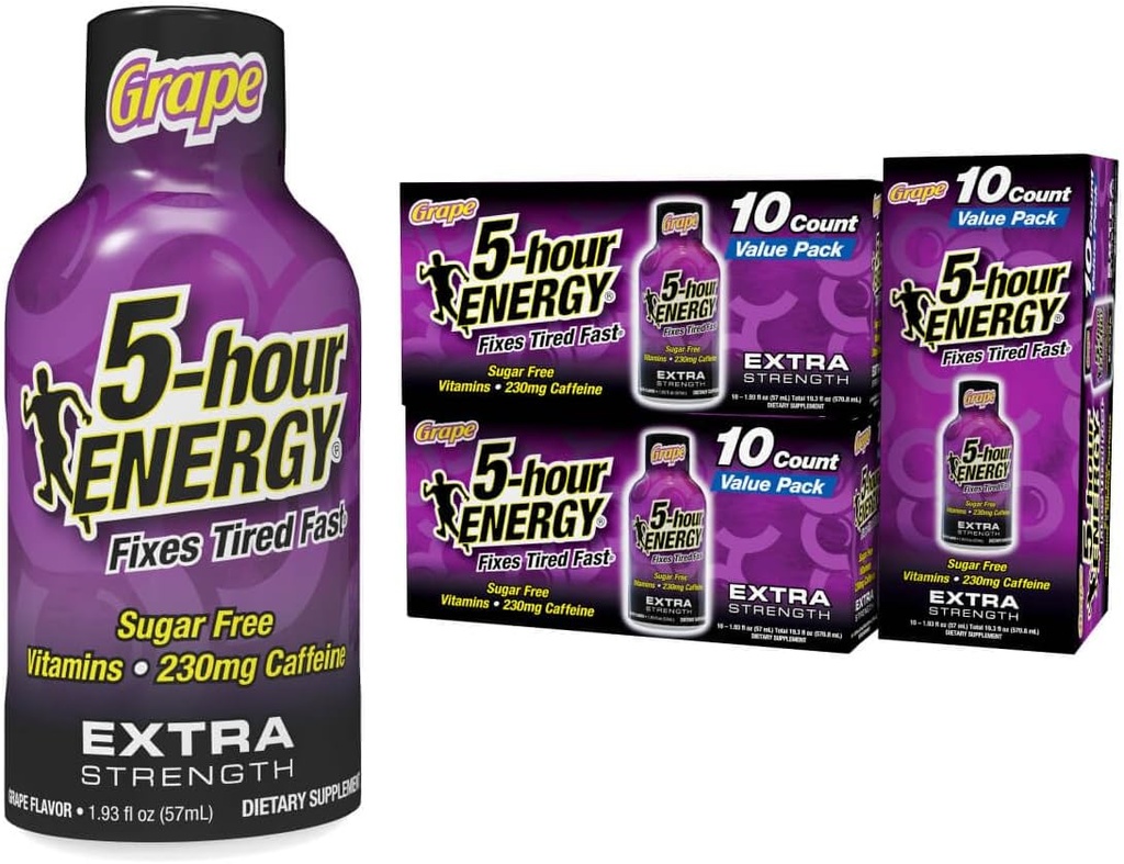 5小时ENERGY Extra Power Energy Shot, Grape Flavor, 30 Counter, 1.93 oz., Zero Calories & Free 230 mg Cafecined Energy Shot, 氨基酸和B维生素, 饮食补充剂