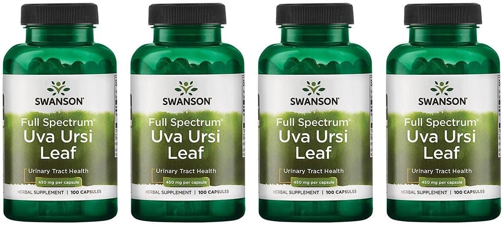 Swanson Full-Spectrum Uva Ursi Leaf - תוסף צמחי תומך Kidney & Urinary Tract Health - May Support Cardiovascular System Function & Bladder Health - (100 קפסולות, 450 מ"ג כל אחד) 4 Pack