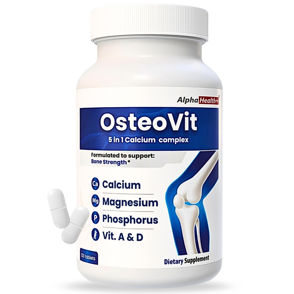 OsteoVit 5-in-1 Calcium 120 tabs Multivitamin: Calcium, Magnesium, Phosphorus, Vitamin D3 & A - Bone Strength & Flexibility*, Non-GMO Gluten Free | Calcium Supplement for Women & Men with Vitamin D