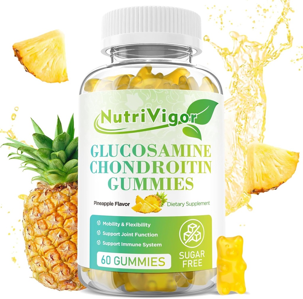 Glukosamin Chondroitin Gummies, Extra styrke felles støtte Supplement med MSM & Elderberry, Antioksidant immun støtte for voksne, Pineapple Flavor, 60 greve