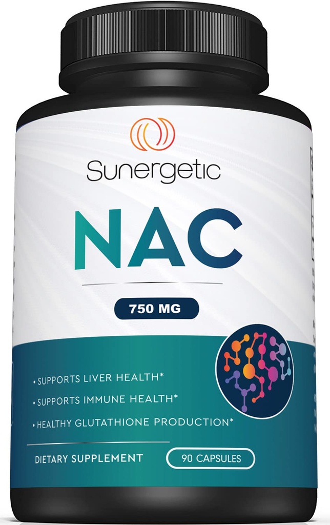 Sunergetic Premium NAC Supplement N-Acetyl Cysteine – 750mg Per Capsule – Supports Liver, Detox Immune, Cellular & Respiratory Health – 90 N Acetyl Cysteine Capsules