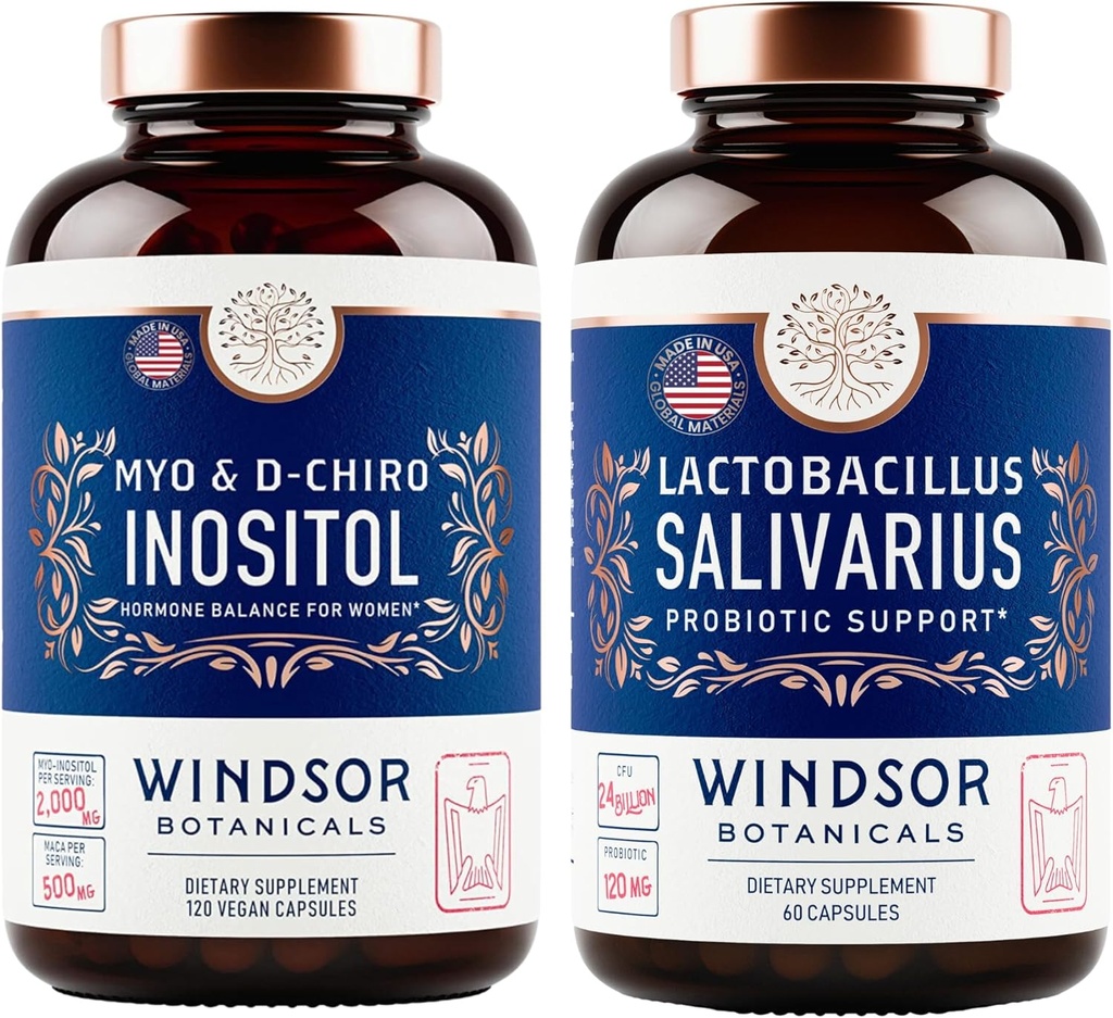 WINDSOR BOTANICALS Myo & D-Chiro Inositol and Lactobacillus Salivarius Probiotic Female Health Support Bundle