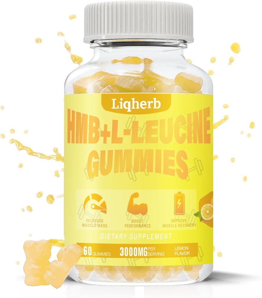 HMB and Leucine Gummies, with 3000mg HMB and L-Leucine supplement for Muscle Recovery, Muscle Mass " Improve Endurance, for Men " Women, Non GMO, Vegan, Gluten Free, Lemon Flavor, 120 Gummies