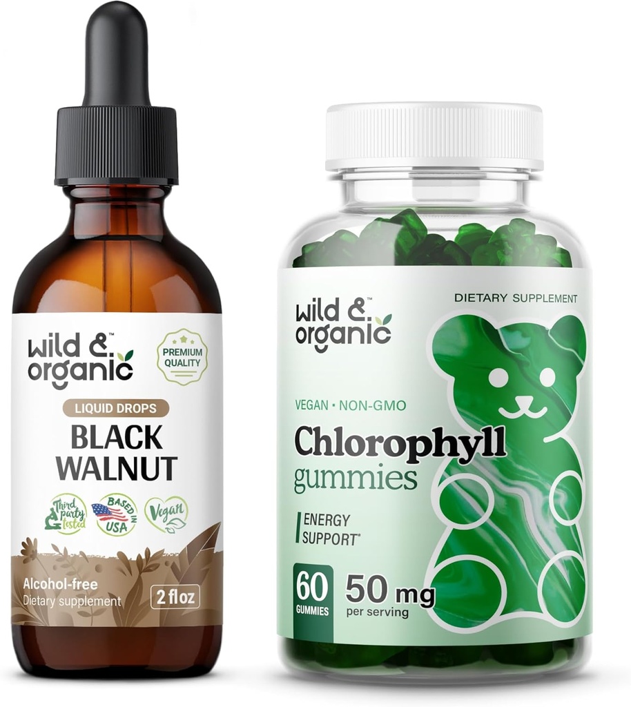 Wild & Organic Black Walnut Tincture 2 fl oz & Chlorophyll Gummies 60 Conde