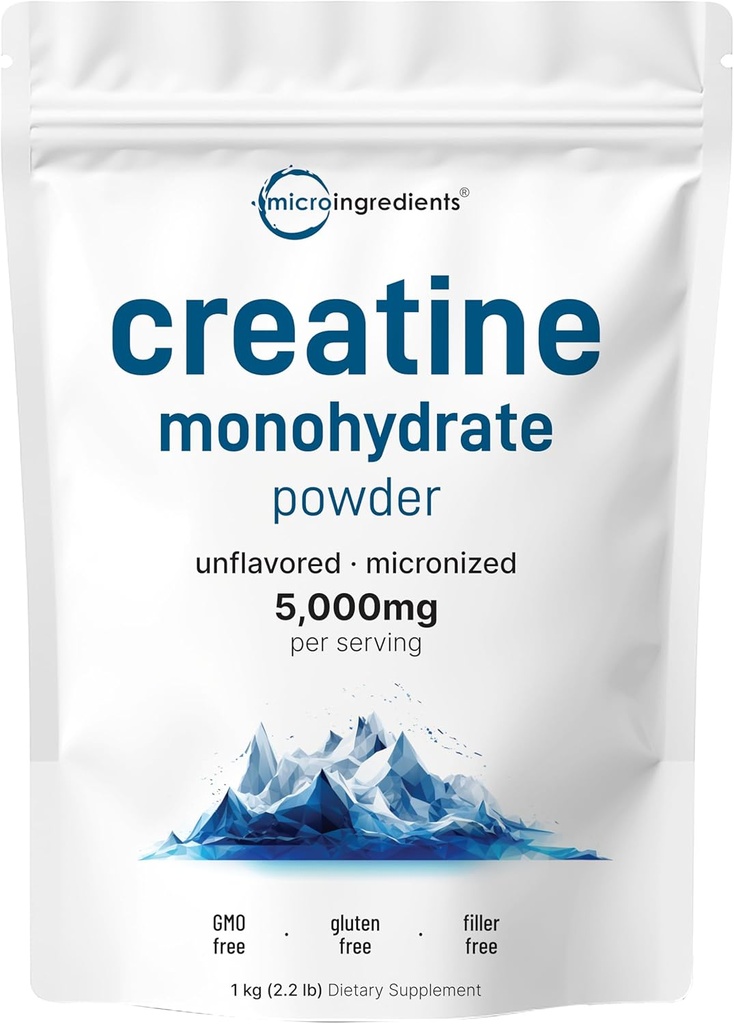 即刻のクレアチンの Monohydrate の粉 1 つの kg (2.2 Lbs)、サーブごとの 5000mg、Micronized のクレアチンの粉、Unflavored、純粋、充填剤無し、ケト及び完全菜食主義者の友好的、女性および人の容易な分解のプレワークアウト