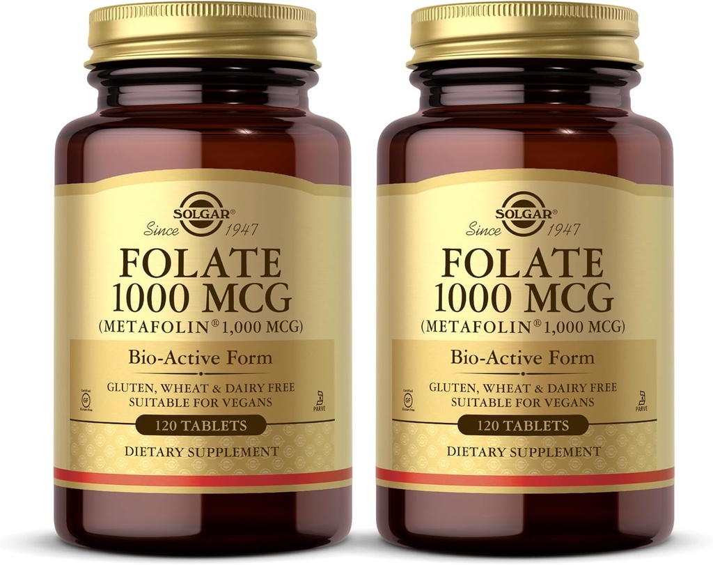 Solgar Folate 1000 mcg - 120 tablet, 2 balení - 1000 mcg Bio- Active Metafolin - Vegan, Gluten Free, Dairy Free, Kosher - 240 Celkem Service