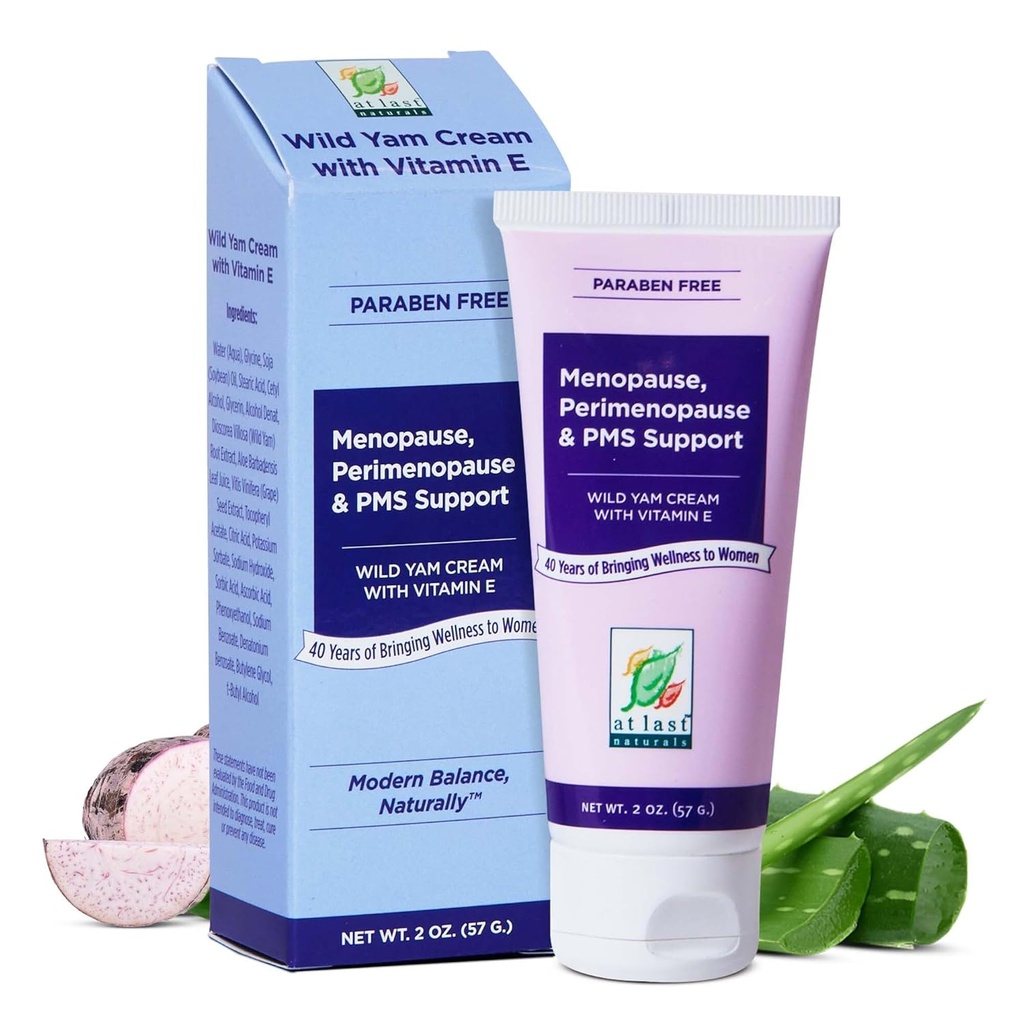 Vid Last Naturals Wild Yam Cream Hormone Balance för kvinnor klimakteriet PMS Relief med Vitamin E hjälper till att smutsa torr hud minskar heta blinkar och främjar välbefinnande (2 oz 1 Packs)