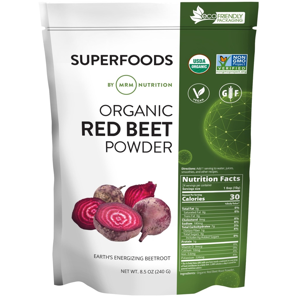 MRM Organic Red Beet Powder - USDA Organic Red Beet Root Powder Superfood with Antioxidants and Nutrients, Heart Health & Energy Support for Women & Men, Vegan & Gluten-Free - 24 Servings