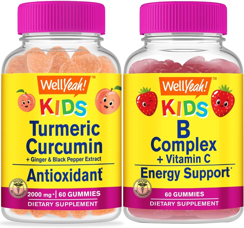 WellYeah Turmeric Curcumin Kids + B Complex Kids, Gummies Bundle - Great Ochutnávka, Vitamín Supplement, Gluten Free, GMO Free, Žuvacia Gummy