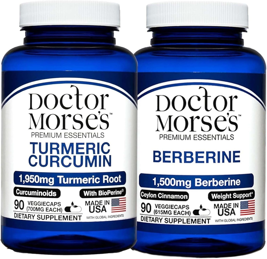 Morse医生的Turmeric Curcumin 1950mg & Berberine 1500mg Bundle - 联合支持,健康代谢,以及Imune Boost with BioPerine & Ceylon Cinnamon, FDA - 注册,NSF - 认证90 Capsules