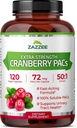 Zazzee Cranberry PACE, 72 mg PACE vienoje kapsulėje, 2X Stiprumas, 100% tirpumas, 120 Vegan kapsulių, 50: 1 Ekstraktas, 18,200 mg Stiprumas, Fast- Veiksminga šlapimo Tract parama, Pagaminta JAV