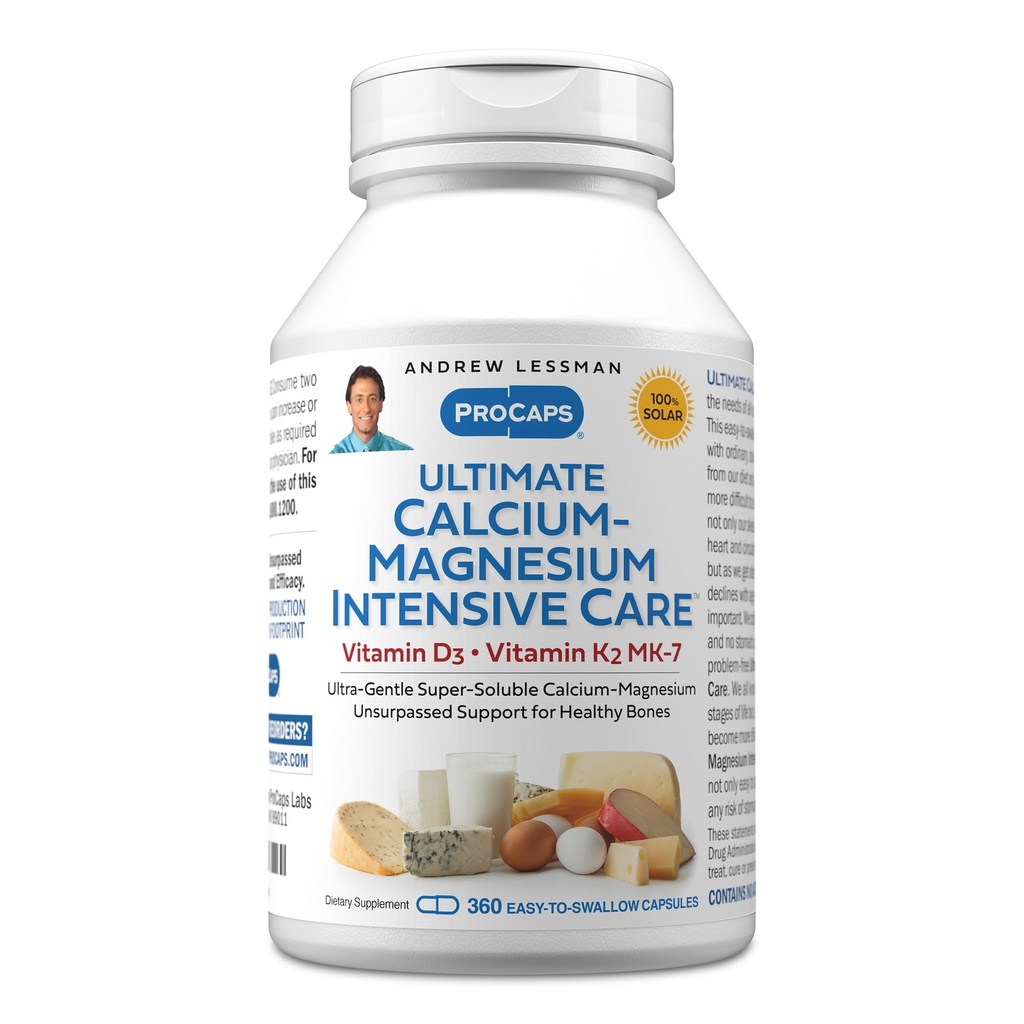 ANDREW LESSMAN Ultimate Calcium-Magnesium Intensive Care with Vitamin D3 & K2 MK7-120 mcg - 360 Capsules – Bone and Skeleton Health Essentials. Gentle, Easy to Swallow, Super Soluble. No Additives