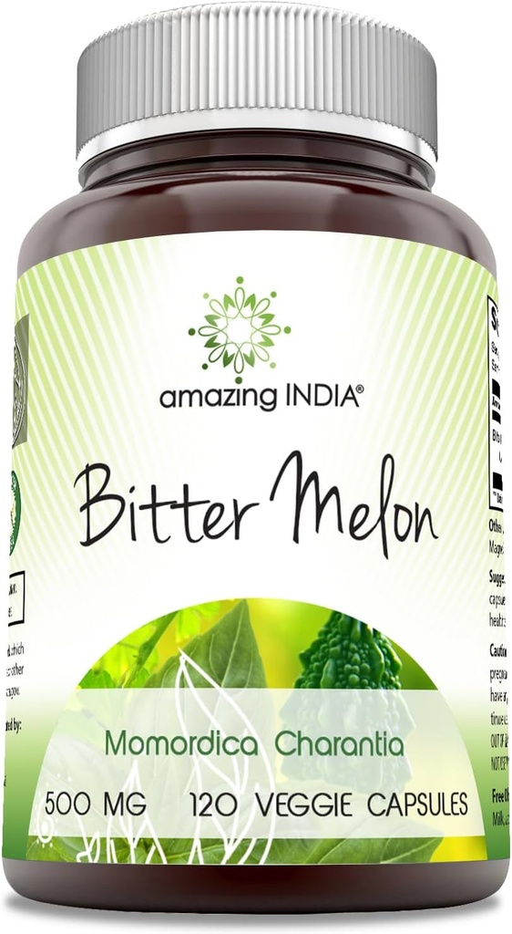Amazing India Bitter Melon 500 mg 120 Veggie Kapsułki Suplement DEV124; Non- GMO EVAR124; Gluten Free