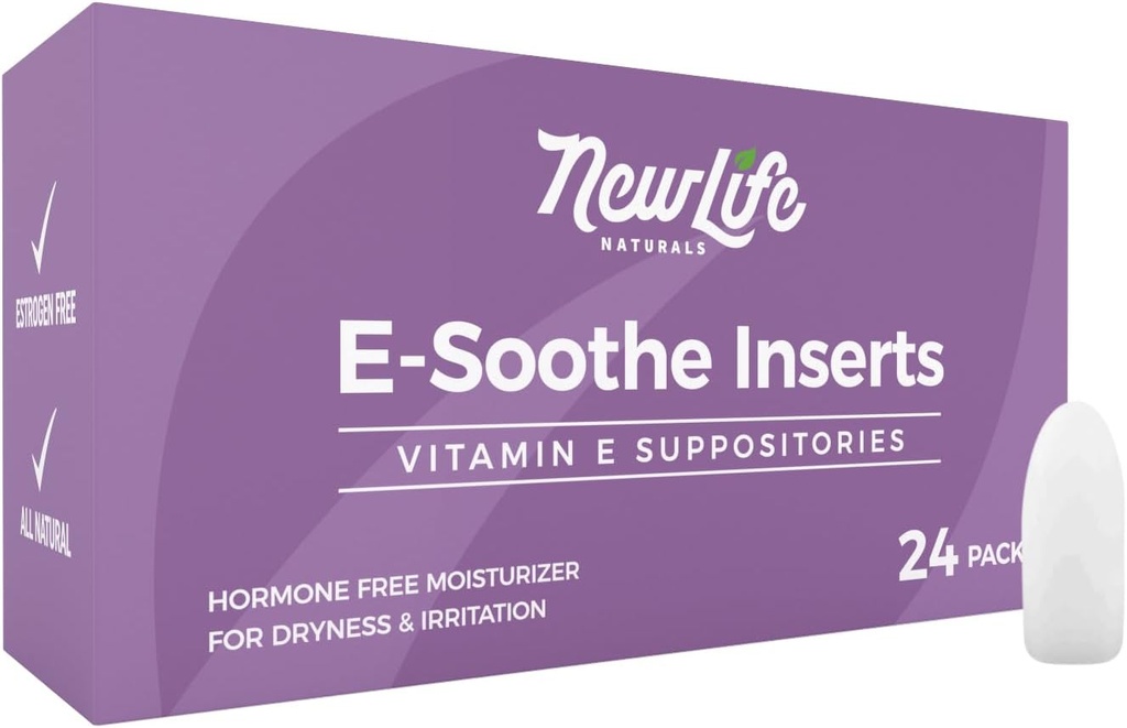 YeniLife Naturals Vitamin E Suppositories 38IU - Vaginal Dryness Irritation Menopause Atrofi - Bütün Natural Estrogen Free Feminine Care - 24