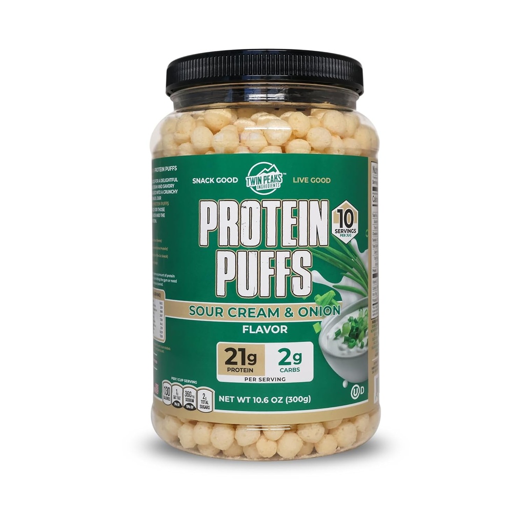 Twin Peaks Protein Puffs - (Sour Krem & Onion), Keto Dostu, Aşağı Avtomobilb Snack (300g, 21g Protein, 2g Net Avtomobilbs, Yüksək Cəmiyyət, Dəstək Cəmiyyəti, Sağlamlıq alüminium)
