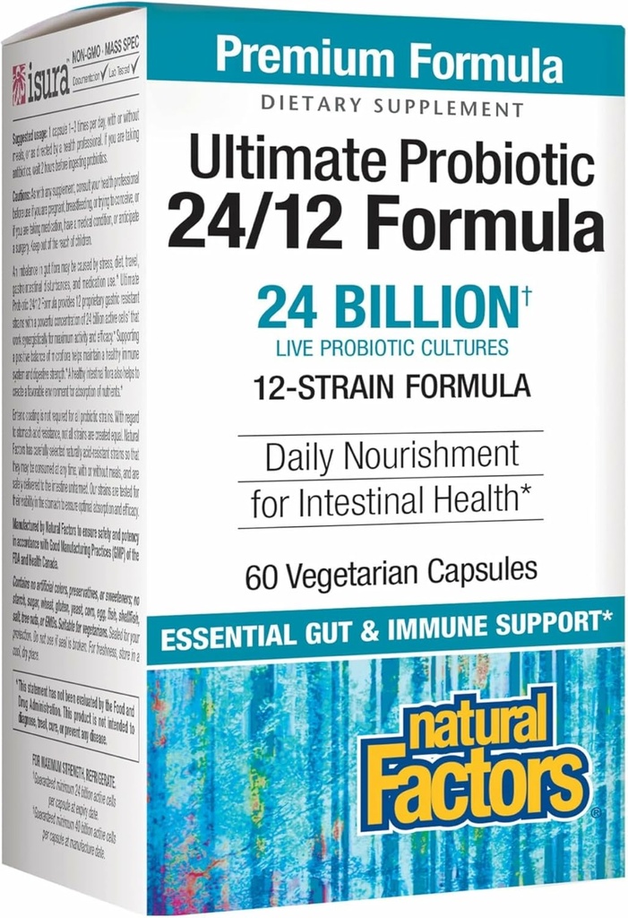 Přírodní faktory Ultimate Probiotic 24 / 12 Formule - Digestive Health Supplement with Probiotics - Imunity & Gut Health Supplement - 60 Vegetariánské Kapsle (60 Služeb)