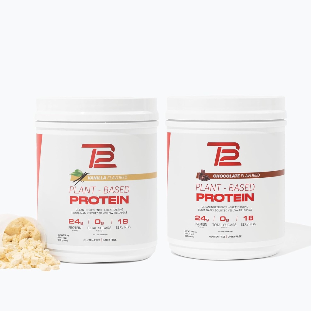 TB12 Plant Based Protein Powder - Vanilla & Chocolate Multi-Pack, 24g Sustainably Sourced Pea Protein, Vegan, 1g Net Carb, Non-GMO, Dairy-Free, Sugar-Free (60 Servings)